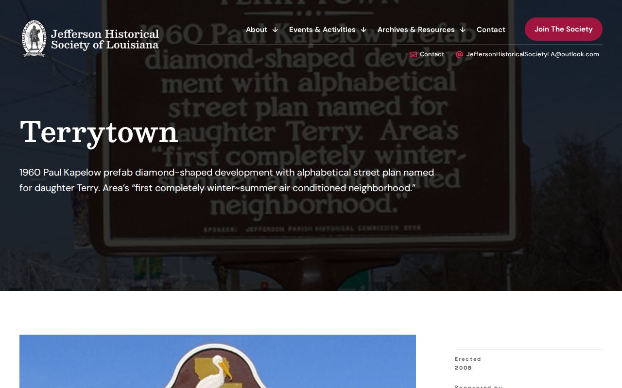Jefferson Historical Society Terrytown history page documenting the 1960 community