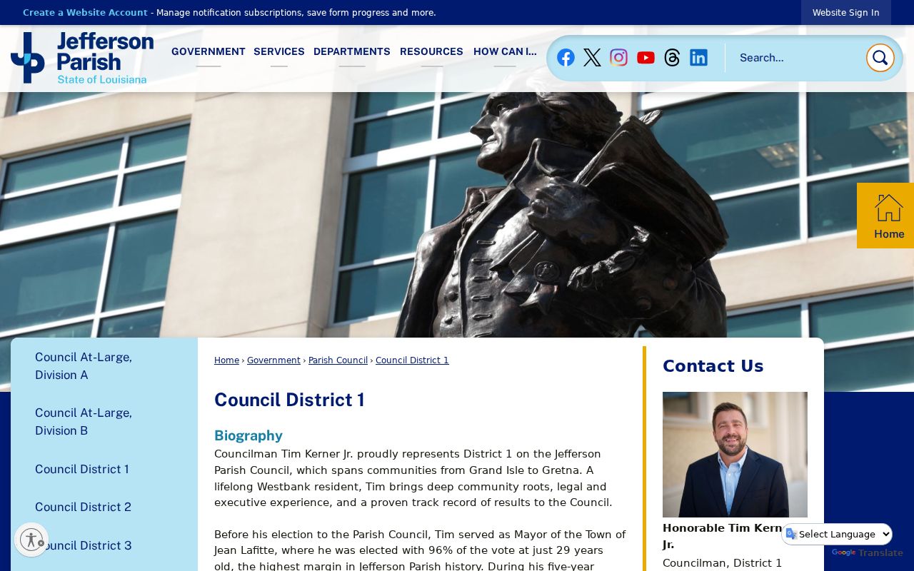 Jefferson Parish District 1 contact page serving Terrytown neighbors