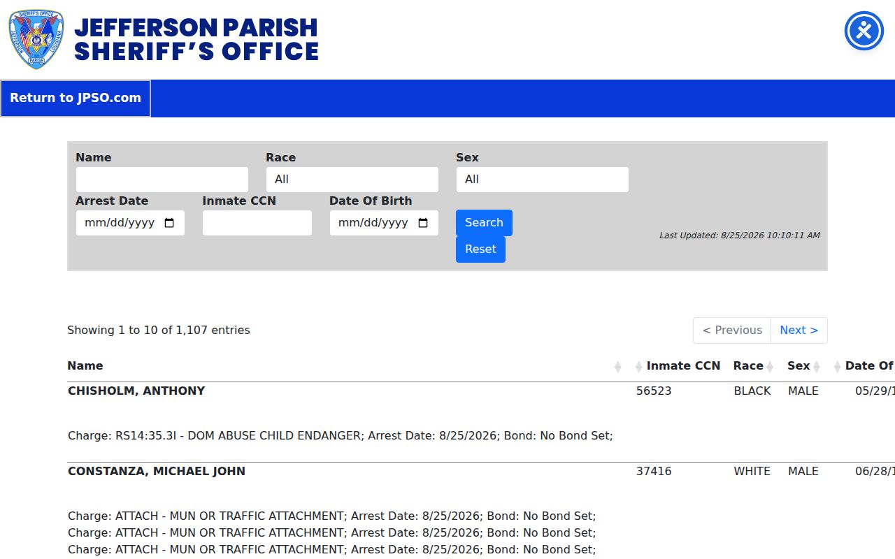 Jefferson Parish inmate search used for a Terrytown resident lookup