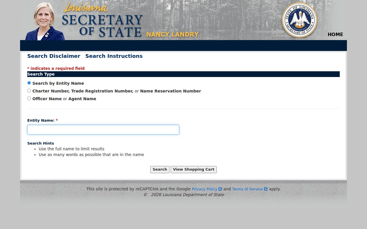 Louisiana Secretary of State business entity search used in a Terrytown resident lookup