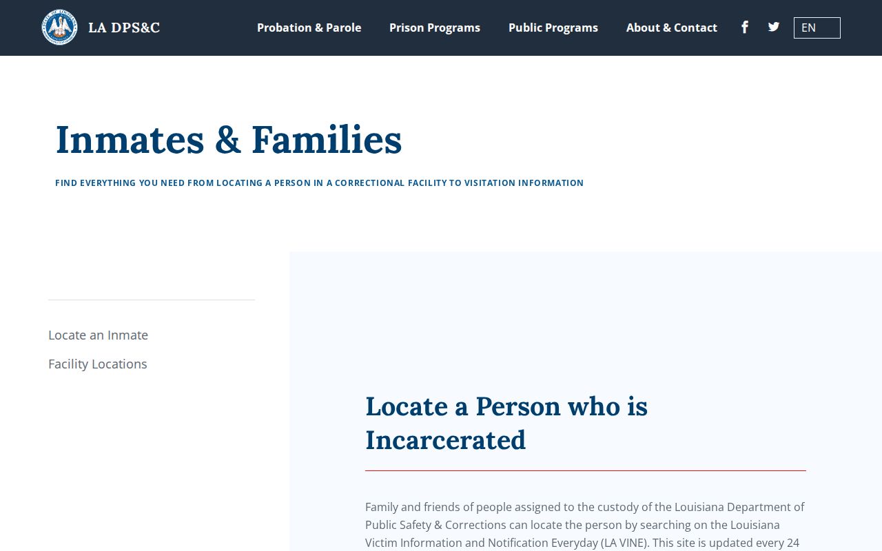 Louisiana imprisoned person locator guidance for a Terrytown resident lookup